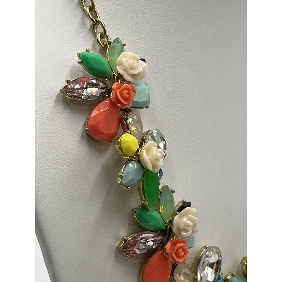 J. Crew Rosette Garden MultiColor Crystal Flower Statement Necklace New - Picture 13 of 16